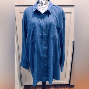 Plus size ladies blue button down shirt, long sleeve size 4X new with tags.
